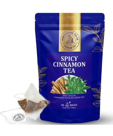 Ceylon Spiced Cinnamon with Green Tea Premium Herbal Tea Blend for Exquisite Aromatic Antioxidant Rich Green Tea Infusion (25 Tea Bags) Cinnamon & Green Tea 25 Tea Bags (Pack of 1)