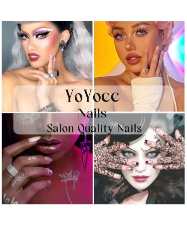 YoYoee Medium Coffin Press On Nails - Crystal Gem Design Reusable Acrylic Gradient False Nails for Women & Girls (24 PCS) - Shop Now - Buy Online on GoSupps.com