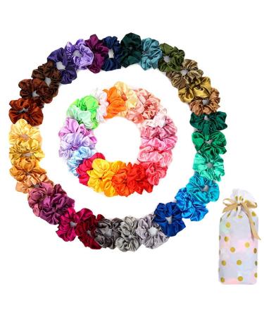 50 PCS Satin Hair Scrunchies for Curly Hair Silk Scrunchies for Hair Satin Hair Accessories for Girls Scrunchy Hair Tie Ropes for Teens Hair Accessories with Gift Bag