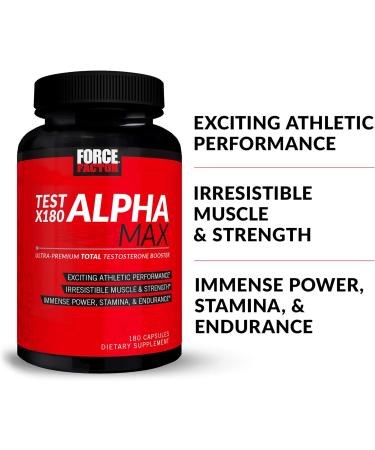 Buy FORCE FACTOR Test X180 Alpha Max Total Testosterone & Nitric Oxide Booster for Men | Enhance Athletic Performance & Blood Flow 180 Capsules - Buy Online on GoSupps.com