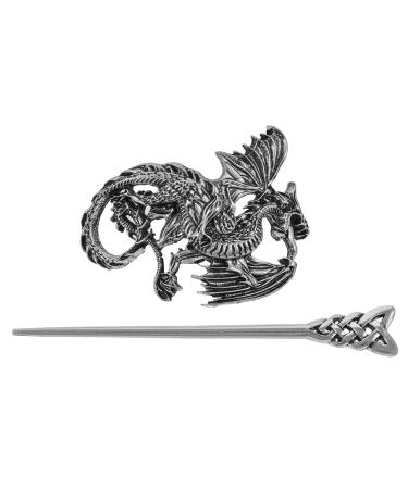 Baluue Vintage Silver Celtics Hair Slide Hairpin Dragon Knot Hair Stick Vintage Hair Chopstick Barrettes Antique Viking Bronze Hair Pin for Hair Accessory