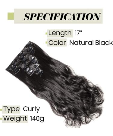 S-noilite 17 Inch Natural Black Clip In Hair Extensions - 8pcs Full Head Set, Curly Style, 60 Colour Options | Sexy Lady Fashion Choice - Buy Online on GoSupps.com