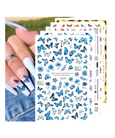Eseres 10 Sheets Butterfly Nail Art Stickers Self-Adhesive Nail Decals Vanessa Nail Designs Decorations for Nail Gel Polish