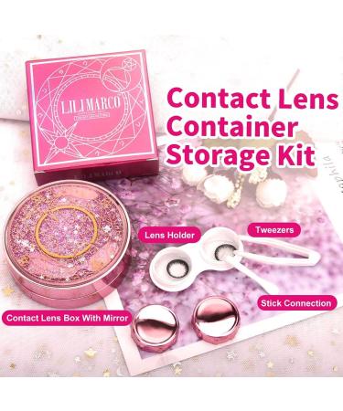 Ofone Bling Stars Colored Contact Lens Case - Cute Travel Set with Tweezers & Mirror for Women & Girls (Pink) - Buy Online on GoSupps.com