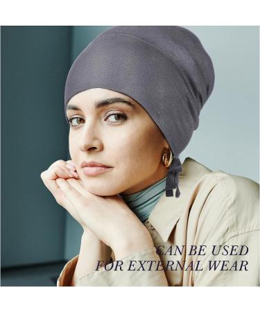 4-Piece Women's Hijab Caps | Soft Beanie Sleep Hats | Long Hair | Black White Grey Brown - Buy Online on GoSupps.com
