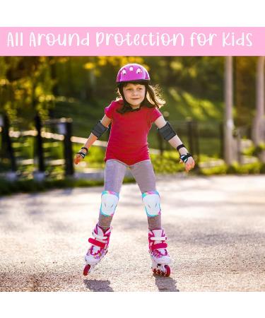 Rainbow Mermaid Kids Skating Protective Gear Set - Knee Pads, Elbow Pads, Wrist Guards for Skateboard, Roller Skating, Scooter - Ages 3-8 - Buy Online on GoSupps.com