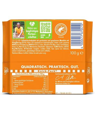 Ritter Sport Almond with Honey and Salt 100 g whole almonds in whole milk chocolate refined with honey and salt with a unique taste - Buy Online on GoSupps.com