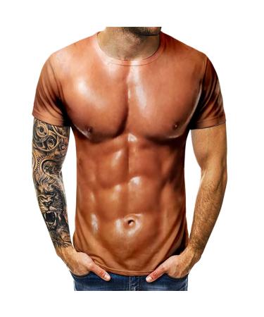 Muscle Print Shirt for Men Funny Mens Fake Muscle Printed T-Shirt Short Sleeve Muscle Print Tshirt Top for Men Adult Large Bronze