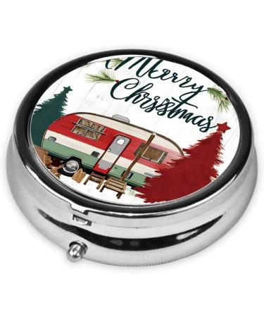 Farmhouse Christmas Round Pill Box | 3 Compartment Mini Travel Organizer for Vitamins & Medications - Buy Online on GoSupps.com
