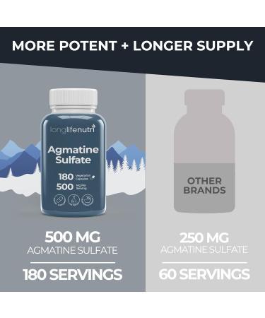 LongLifeNutri Agmatine Sulfate 500 mg 180 Vegetarian Capsules (6-Month Supply) Dietary Supplement Made in USA 180 Count (Pack of 1) - Buy Online on GoSupps.com