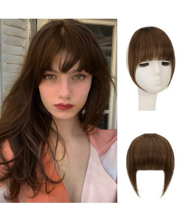 Sofeiyan bangs clip in 100% Remy real hair fringe bangs one piece human hair clip in pony fringe extensions natural bangs with temple hair parts real hair hair extension for women sat bangs red -brown
