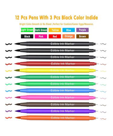 12Pcs Ultra Fine Tip Edible Markers for Cookie Decorating - Double Sided Food Grade Pens for Cakes, Easter Eggs, Macarons - 10 Colors - Buy Online on GoSupps.com