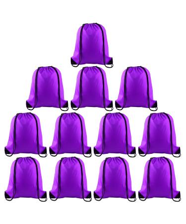 KUUQA 12 Pcs Drawstring Backpack Bags Sport Gym Sack Cinch Bags Bulk for School Traveling and Storage (Purple)