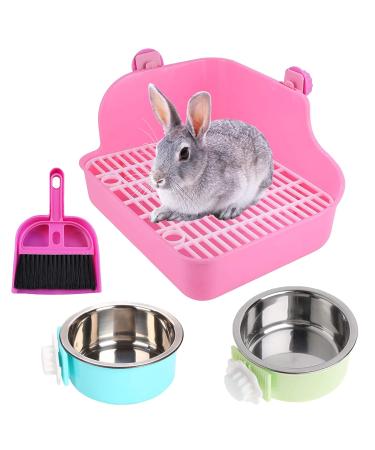 PINVNBY Rabbit Litter Box for Cage Bunny Corner Litter Bedding Box Small Animal Litter Pan Hanging Pet Bowls Cage Potty Trainer Pet Toilet for Rabbit Bunny Guinea Pigs Chinchilla Ferret Small Animals Pink