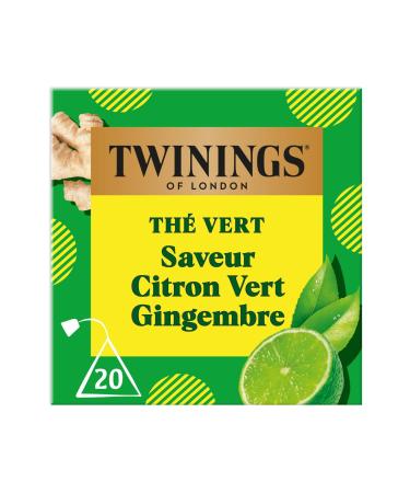 Twinings - Th Vert Saveur Citron Vert Gingembre - 20 Sachets - Vivifiant et Acidul - D guster Chaud ou Froid Citron Vert Gingembre