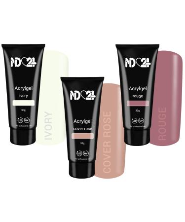 Poly Acrylic Gel Tube Set Natural Look - Ivory - Rouge - Cover Rose (4 x 30g) B2