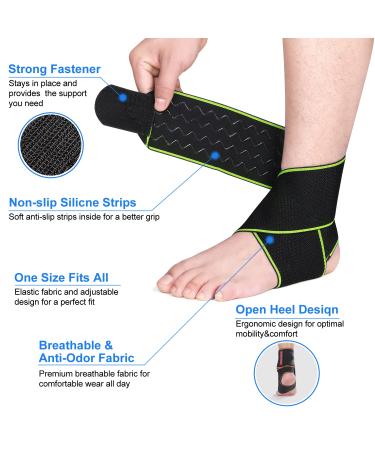 SNEINO Ankle Support Brace 2 Pack for Women & Men - Breathable Adjustable Stabilizer for Basketball Running, Sprains, Tendonitis, Swelling - Green - Buy Online on GoSupps.com