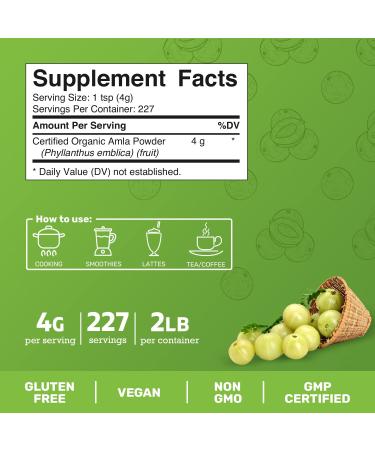 Certified Organic 2 LB Amla Berry Powder - Rich in Antioxidant Vitamin C | Supports Immunity - Gluten-Free, Vegan, Non-GMO - Buy Online on GoSupps.com