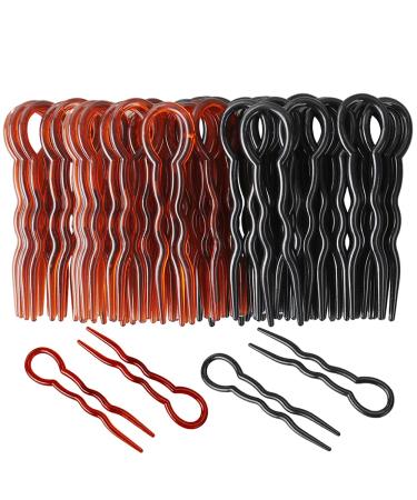 40 Pcs Plastic U Shaped Hair Pins Grip Pins Fast Spiral Hair Braid Twist Styling Clip Pin for Lady, Girl, Women (Black + Brown)