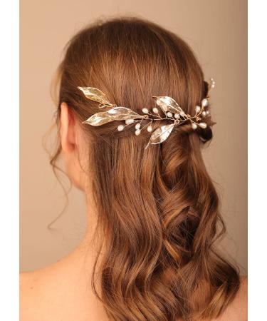Deniferymakeup Wedding Leaves Hair Vines with Pearl Wedding Bridal Headpieces Headbands Wedding Hair Accessory for Bride and Bridesmaid (Style 1)