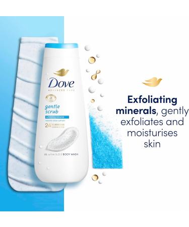 Dove Advanced Care Gentle Scrub Body Wash Body Cleanser shower gel with exfoliating minerals for instantly lotion-soft skin 6x 225 ml - Buy Online on GoSupps.com