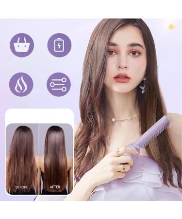 1/3 Hair Straightener & Smoothing Brush - Fast Heating Portable Electric Hair Flat Iron Comb in Purple - Buy Online on GoSupps.com