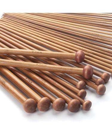 14 Inch Bamboo Knitting Needles Set - 18 Pairs US Size 0-15 (2.0-10.0mm) - Straight Wooden Needles for Sweaters, Socks, Shawls - Brown - Buy Online on GoSupps.com
