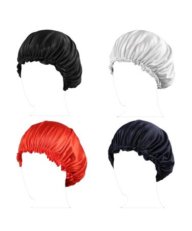 Satin Sleep Cap Satin Bonnet Night Head Cover Sleeping Soft Hair Turbans for Women and Girls (A-Solid 4PK)