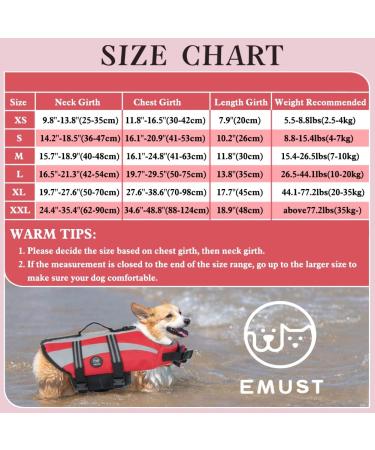Emust Adjustable Dog Life Jacket for Small Dogs - Enhanced Buoyancy & Durable Rescue Handle - XS Red - Buy Online on GoSupps.com