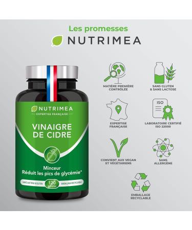 Apple Cider Vinegar - 1500 mg - With Chromium - Helps with Weight Loss Control Blood Sugar Levels - Alternative to Morosil - Neutral Flavor - 120 Vegan Capsules - Nutrimea - Made in France - Buy Online on GoSupps.com