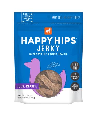 Happy Hips Duck Jerky, Grain Free Dog Treats with Glucosamine & Chondroitin, Made in USA, 10 oz