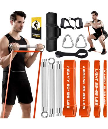 Resistance Band Bar 500 LBS Load Strength Training Bar with 4 Heavy Resistance Bands with Bar for Chest Press Deadlift Squats Curl Workout Bands with Handles Portable Home Workout Equipment Multifunction | Detachable Bar( 38.58 )| Silver
