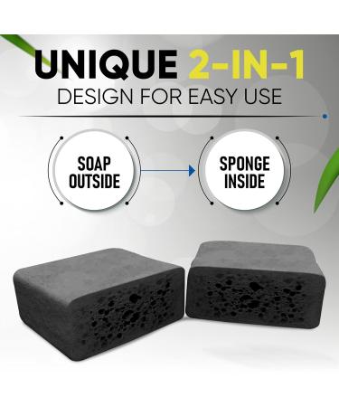 T.Taio Charcoal Soap Sponge - Cleansing Shower Scrubber & Bath Wash for Oil Removal Massage & Lather - Ideal for Face Elbow & Feet - Premium Bathroom Accessories - Buy Online on GoSupps.com