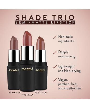 Mented Cosmetics Semi-Matte Nude Lipstick Trio | Nude Lala Dope Taupe No. 5 | Vegan Paraben-free Cruelty-free | Long Lasting & Non-Toxic Makeup - Buy Online on GoSupps.com