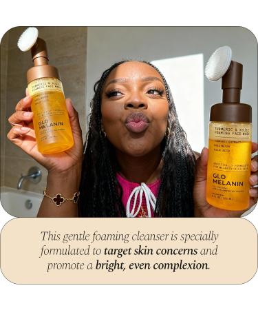 Glo Melanin Turmeric & Kojic Foaming Face Wash Brightening Foaming Cleanser with Scrubber Top Rose Water Vitamin C Aloe & Kojic Acid Natural Paraben-Free 4 fl oz 120 ml - Buy Online on GoSupps.com