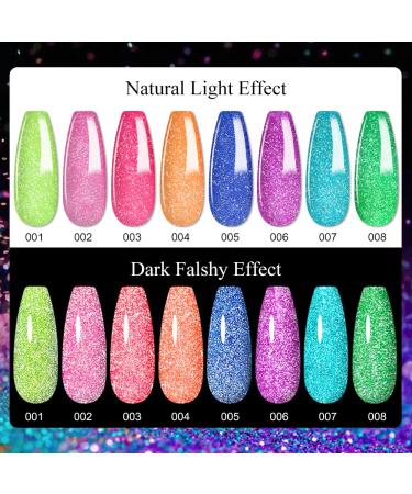 Buy Mizhse Reflective Gel Nail Polish Set - 8 Neon Glitter Colors for DIY Nail Art | UV Salon Starter Kit - Buy Online on GoSupps.com