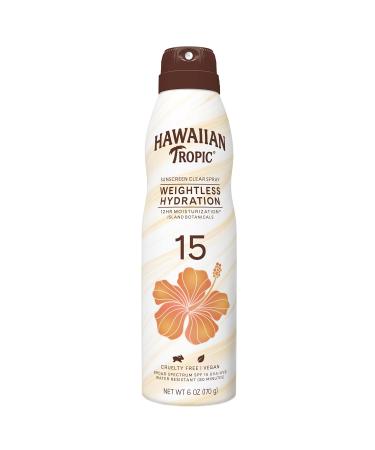 Hawaiian Tropic Weightless Hydration Clear Spray Sunscreen SPF 15  6oz | Hawaiian Tropic Sunscreen SPF 15  Sunblock  Oxybenzone Free Sunscreen  Spray On Sunscreen  Body Sunscreen Spray SPF 15  6oz - Buy Online on GoSupps.com