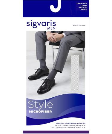 SIGVARIS Men's Microfiber 820 Thigh-Highs 20-30mmHg - Closed Toe Grip Top Black Large Long - International Shipping Available - Buy Online on GoSupps.com