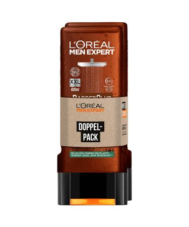 L'Or al Men Expert Barber Club shower gel for body hair & beard cleaning shower gel with cedar wood fragrance for 24 hours of preserved freshness 2 x 400ml 400 ml (2 pack)