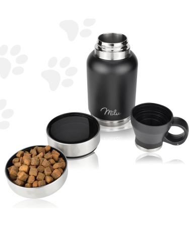 Milu 950ml Dog Drinking Bottle with Food Bowl - Insulated Stainless Steel Pet Water Bottle for Hiking Traveling & Walking - Black - Buy Online on GoSupps.com