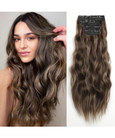 YDDM Hair Extensions Clip in Extensions Wavy hair extension with clips full of heads like real hair hair exension clips cheap clip extensions synthetic hair part for women (20 inch 4pcs) 20 inch p8d/22#
