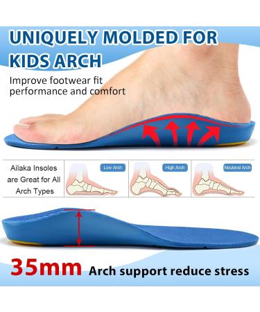 Kids Orthotic Arch Support Insoles for Flat Feet & Heel Pain - Blue (UK 12.5-1 / EU 31-33) - Buy Online on GoSupps.com