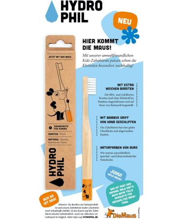 Hydrophil Sustainable Children's Toothbrush The Mouse - Bamboo Extra Soft BPA-Free Nylon Bristles Orange | Eco-Friendly & Safe for Kids - Buy Online on GoSupps.com