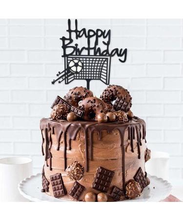 Soccer Happy Birthday Cake Topper Black Football Themed Birthday Cake Decoration for Men Boys Soccer Theme Birthday Party Decoration - Buy Online on GoSupps.com