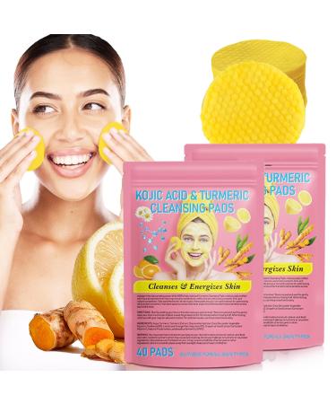Turmeric Kojic Pads 80 Pcs Turmeric Cleansing Pads Compressed Facial Sponges Turmeric Exfoliating Cleansing Pads Portable Skin Care Tools