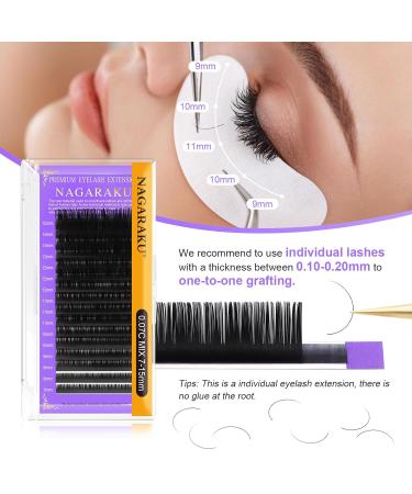 Nagaraku Individual Eyelash Extensions - 12mm C Curl 0.07 Thick - Permanent Volume Lashes for Effortless Beauty - Buy Online on GoSupps.com
