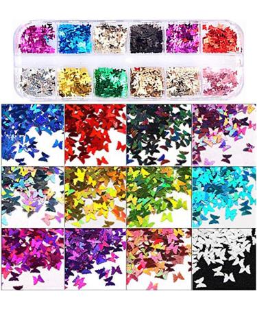 12 Colors Butterfly Glitter Nail Sequins - Colorful 3D Nail Art Flakes for Manicure and DIY Decoration - Buy Online on GoSupps.com