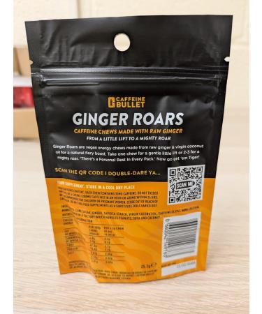 Ginger Roars - 60 Energy Gummies - Vegan Caffeine Chews Each 33mg Made with a Tasty Natural Fiery Kick for Improved Running Cycling Preworkout & Focus. 1 Bag - 60 Energy Chews - Buy Online on GoSupps.com