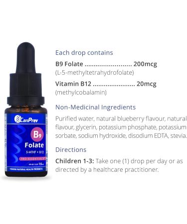 CANPREV B9 Folate 200mcg with Vitamin B12 20mcg 15ml Drops Folate Supplement with B Vitamins B12 Complex L-Methylfolate Vitamin B9 B12 Vitamin for Overall Wellness Enhanced Nutrient Absorption - Buy Online on GoSupps.com
