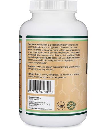 Monolaurin Immune Support Supplement 1,000mg per Serving 210 Capsules (Vegan Safe Non-GMO Gluten Free) Immune Booster for Adults Immune System Defense by Double Wood - Buy Online on GoSupps.com